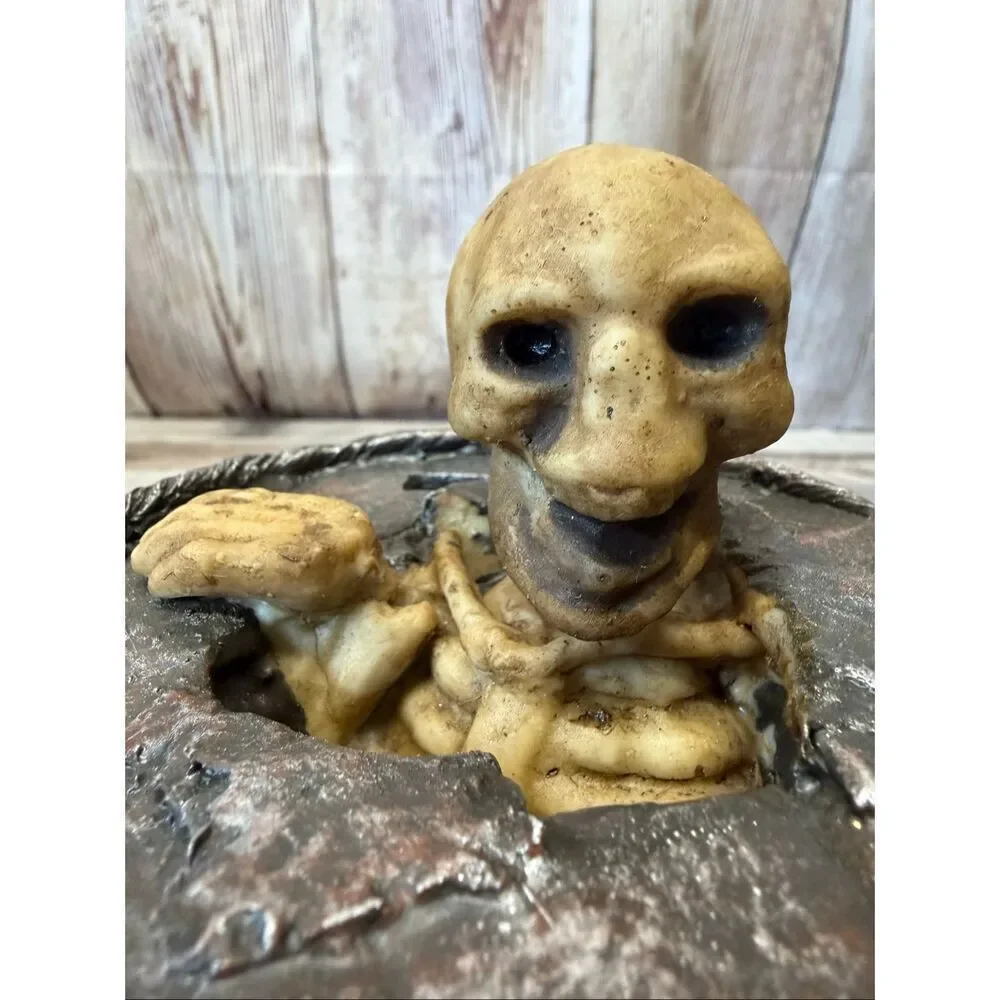 Halloween Creepy Skeleton Barrel Coin Bank Spooky Horror Decor Gothic Distressed